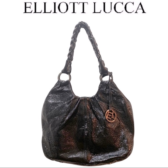 Elliott Lucca black patent leather hobo handbag - Picture 1 of 10